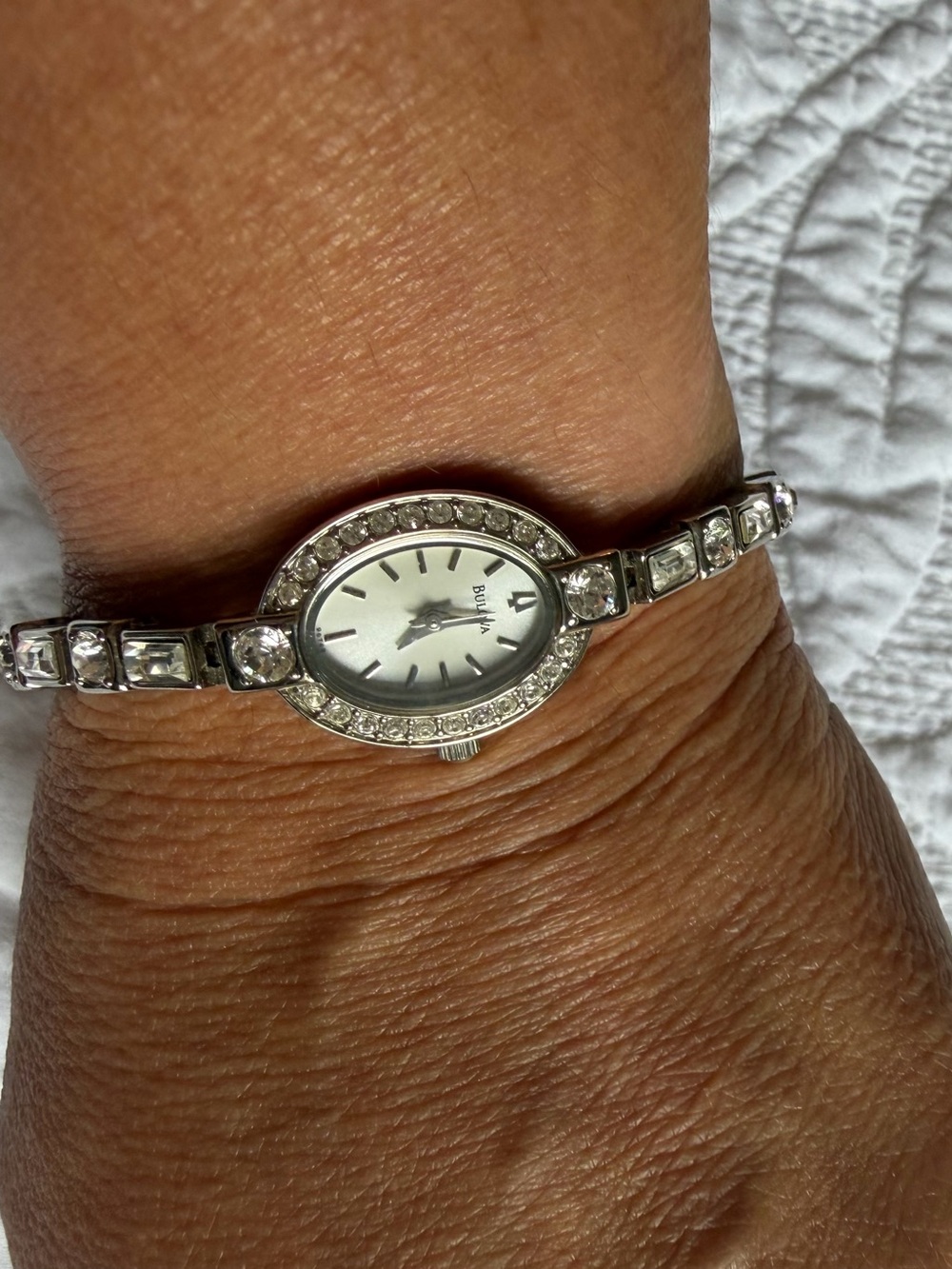 Bulova Silver-Tone Crystal Bracelet Women's Watch